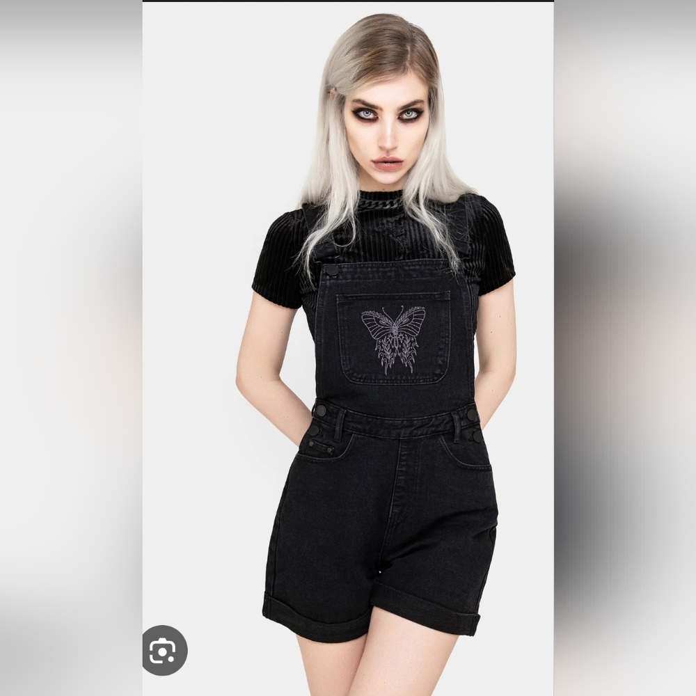 Disturbia Black Denim Overalls with Butterfly and chain